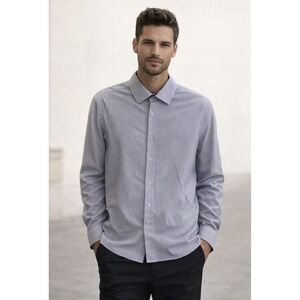 Tom Baine Button Down Shirt Mens Large Slim Fit Long sleeve Blue Grey EUC